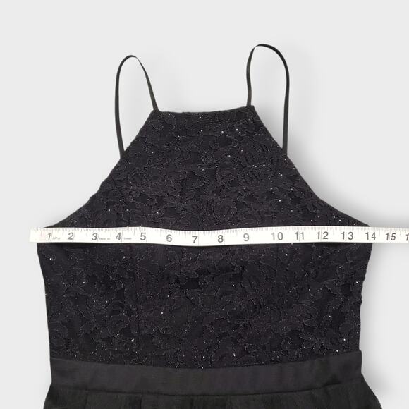 Y2K City Triangles Black Asymmetric Flare Tiered Mesh Halter Dress Sz 1 Goth - Picture 12 of 13